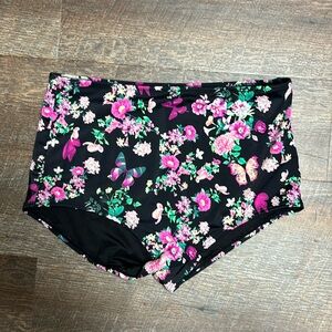 Victoria’s Secret high waist swim bikini bottoms with black floral pattern EUC M